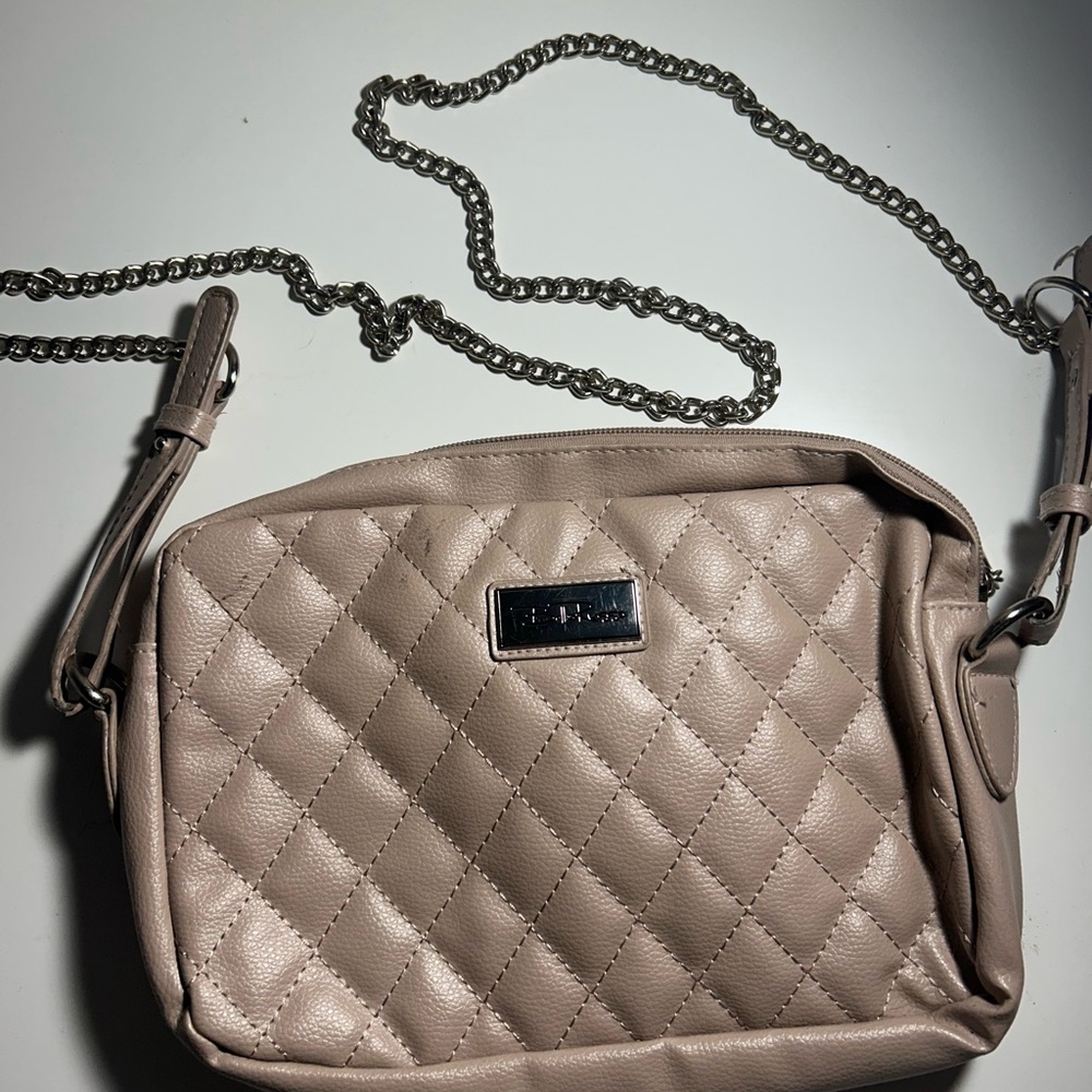 Cream Quilted Crossbody Bag with Chain Strap